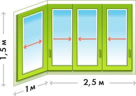 Остекление балконов 1,5х1х2,5